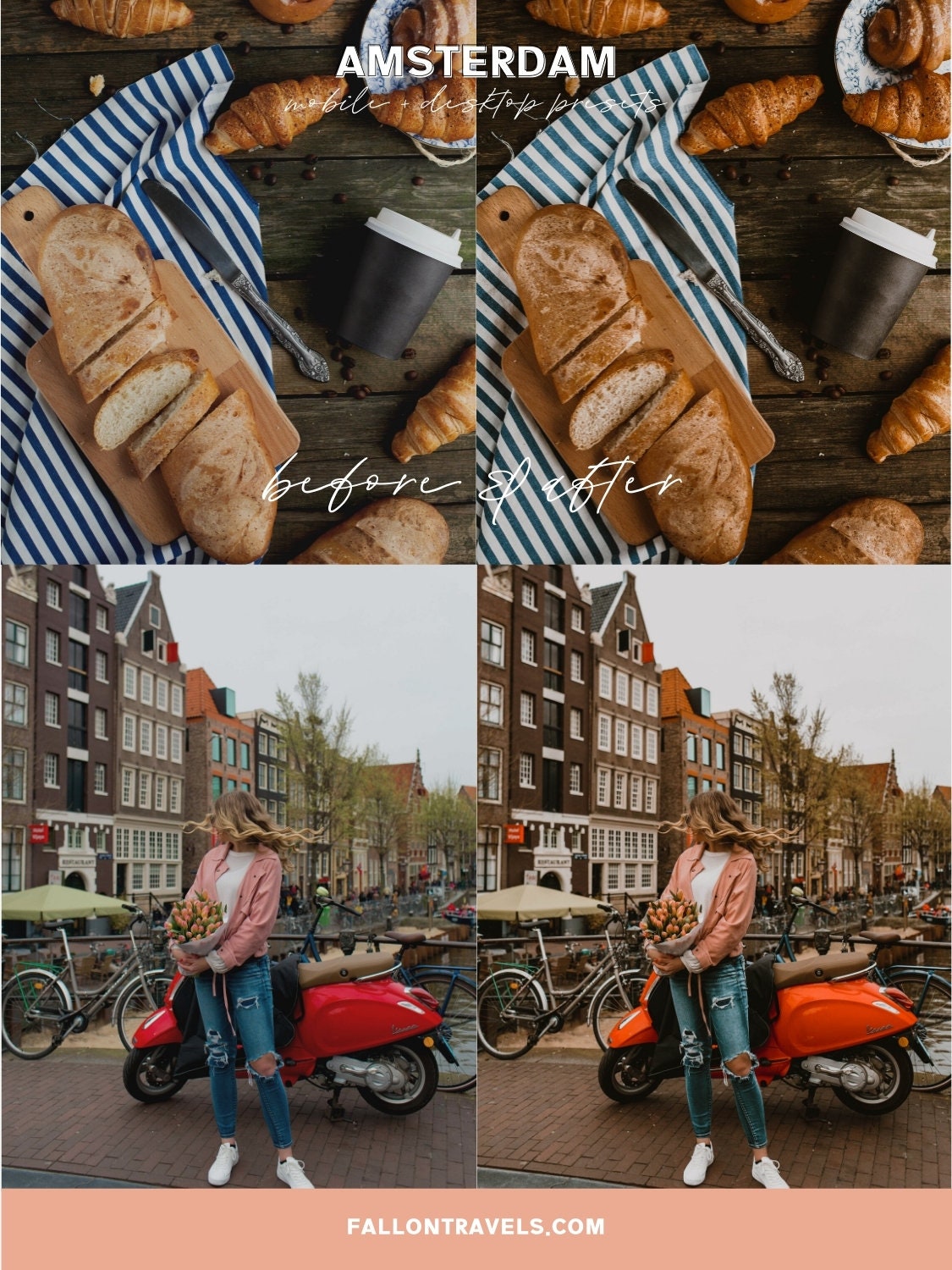 5 Amsterdam Lightroom Mobile & Desktop Presets, Moody Travel Photo Editing Filter for Instagram, Dark Warm Vintage Preset for Bloggers