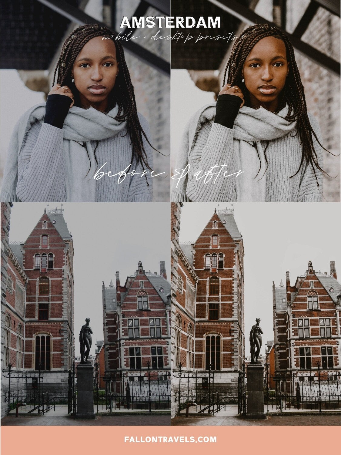 5 Amsterdam Lightroom Mobile & Desktop Presets, Moody Travel Photo Editing Filter for Instagram, Dark Warm Vintage Preset for Bloggers