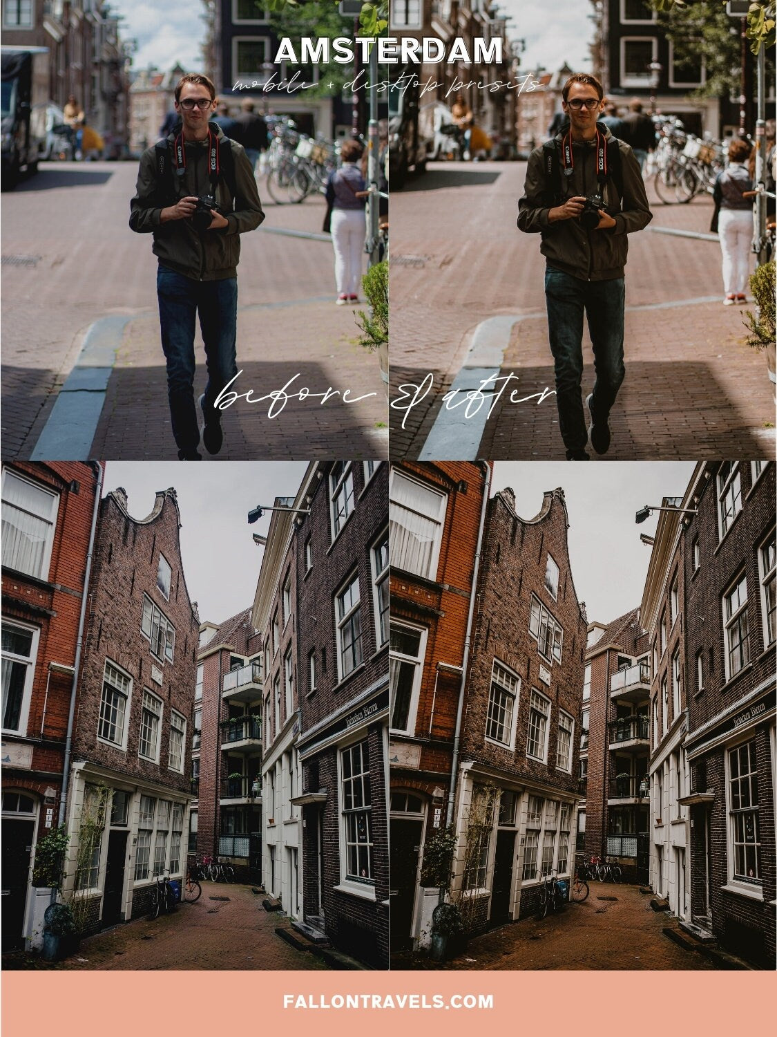 5 Amsterdam Lightroom Mobile & Desktop Presets, Moody Travel Photo Editing Filter for Instagram, Dark Warm Vintage Preset for Bloggers