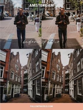 5 Amsterdam Lightroom Mobile & Desktop Presets, Moody Travel Photo Editing Filter for Instagram, Dark Warm Vintage Preset for Bloggers
