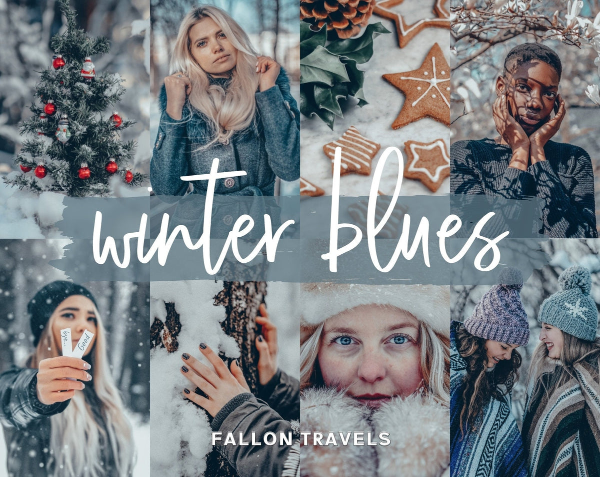 5 Winter Blues Lightroom Mobile & Desktop Presets, Cool Christmas Tones Photo Editing for Instagram, Xmas Season iPhone Filter