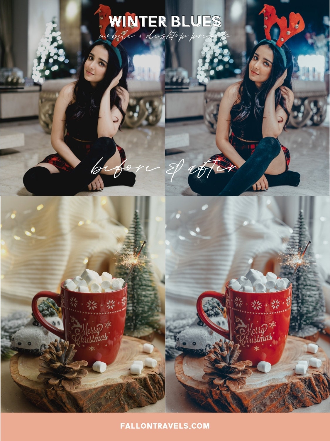 5 Winter Blues Lightroom Mobile & Desktop Presets, Cool Christmas Tones Photo Editing for Instagram, Xmas Season iPhone Filter