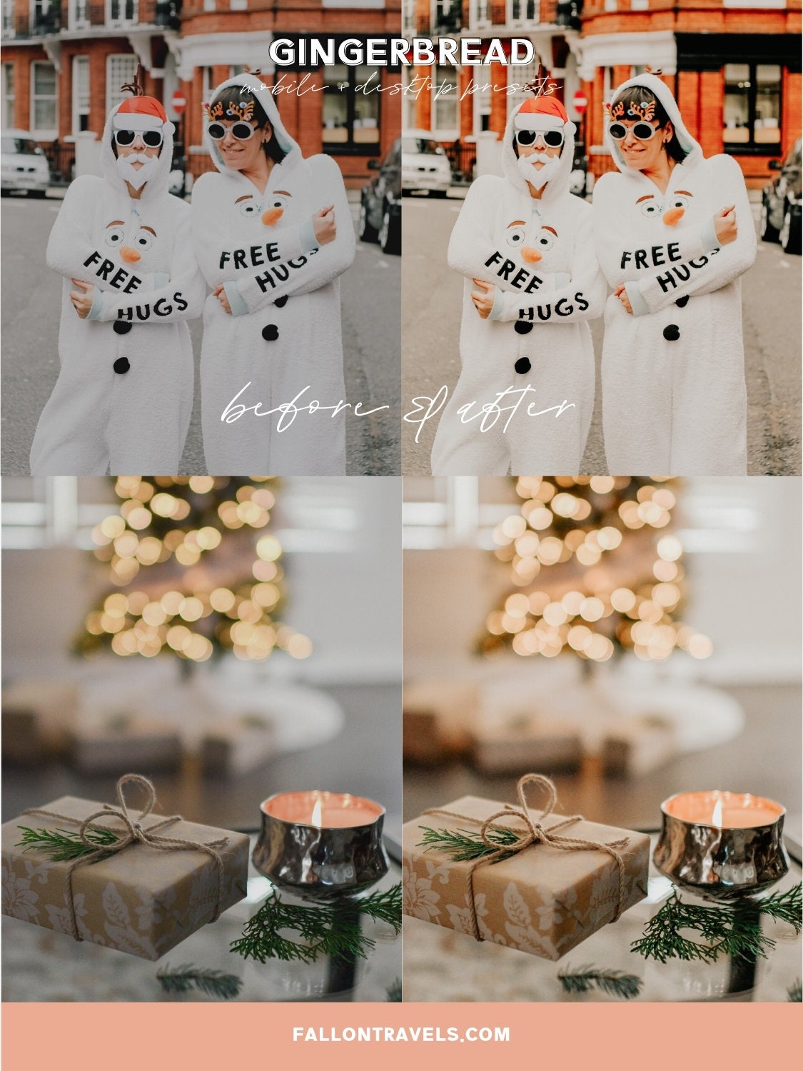 5 Gingerbread Lightroom Mobile & Desktop Presets, Warm Beige Photo Editing Filter for Instagram, Clean Tones Christmas Holiday Preset