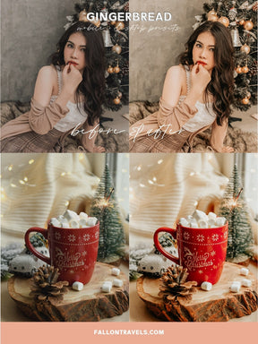 5 Gingerbread Lightroom Mobile & Desktop Presets, Warm Beige Photo Editing Filter for Instagram, Clean Tones Christmas Holiday Preset