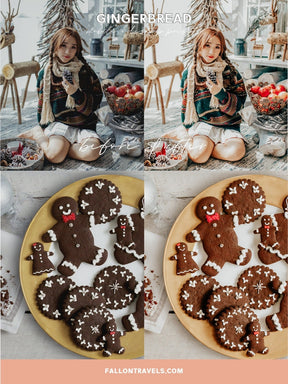 5 Gingerbread Lightroom Mobile & Desktop Presets, Warm Beige Photo Editing Filter for Instagram, Clean Tones Christmas Holiday Preset