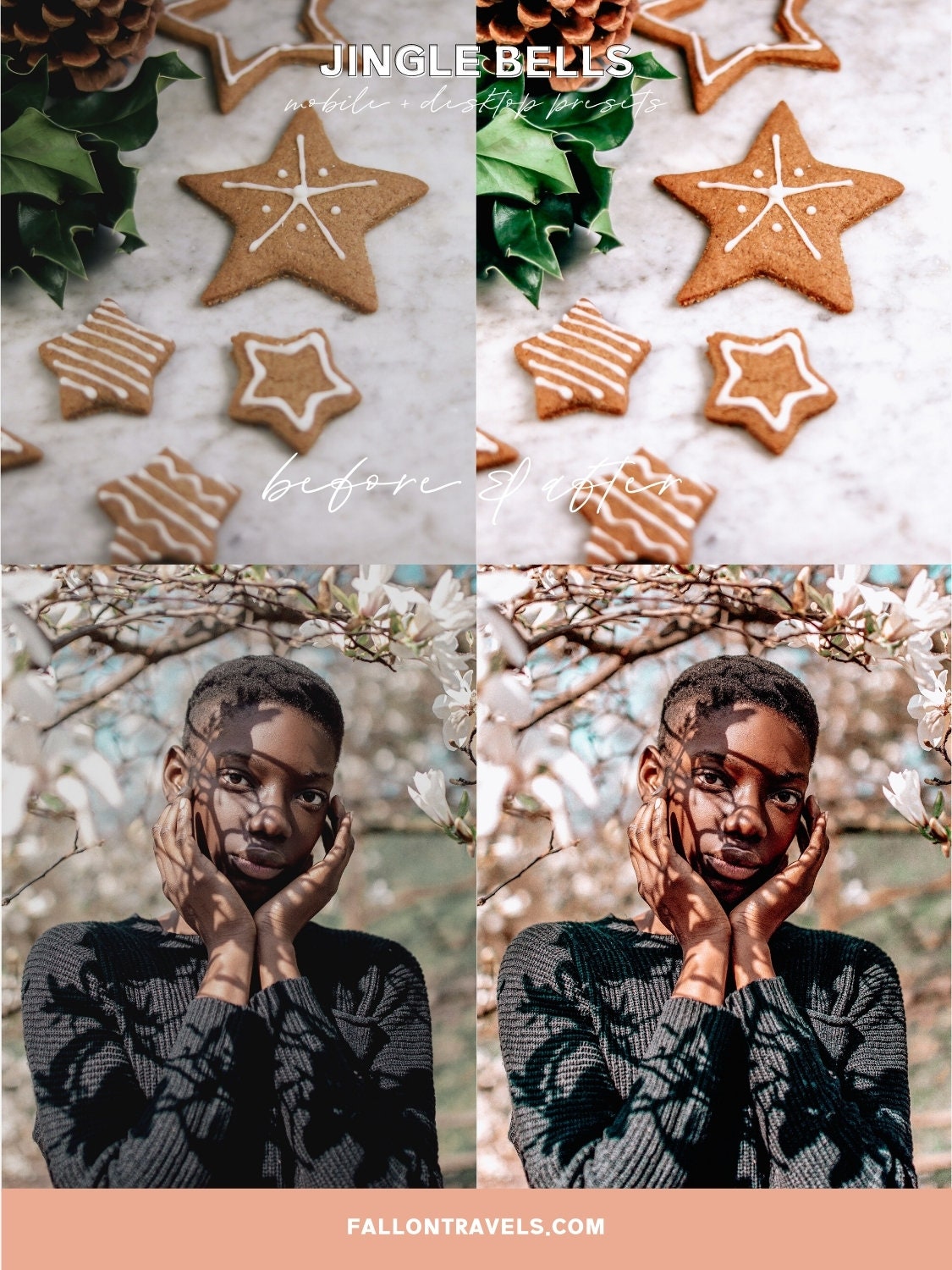 5 Jingle Bells Lightroom Mobile & Desktop Presets, Vibrant Pink Red Christmas Tones, Merry Xmas Holiday Photo Editing Filter for Instagram