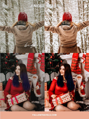 5 Jingle Bells Lightroom Mobile & Desktop Presets, Vibrant Pink Red Christmas Tones, Merry Xmas Holiday Photo Editing Filter for Instagram