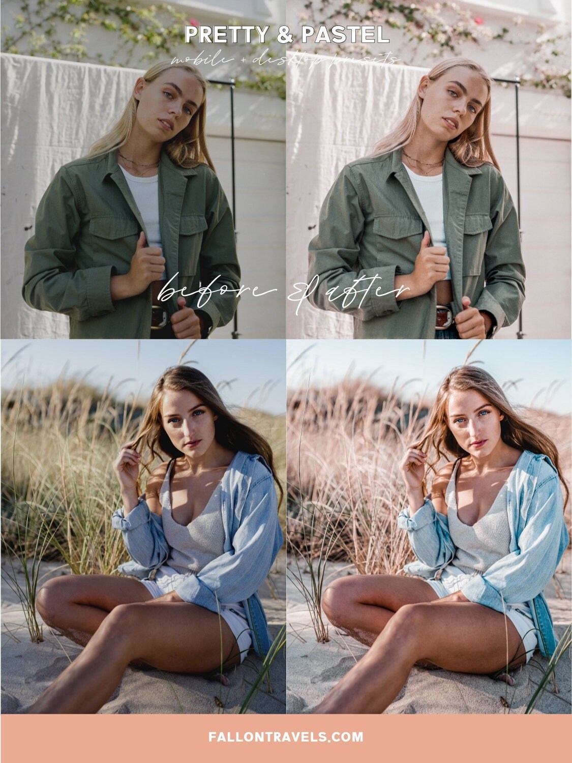 5 Pastel Pink Lightroom Mobile & Desktop Presets, Dreamy Soft Photo Filter for Instagram Influencer, Bright Airy Spring Blogger Preset