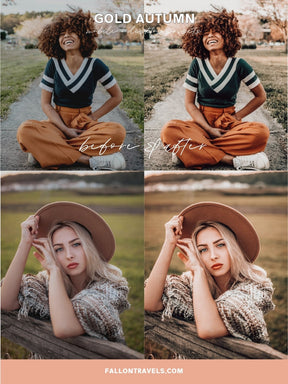 5 Gold Autumn Mobile & Desktop Lightroom Presets, Warm Glow Filter for Fall Instagram Photo, Light Golden Tones Outdoor Preset