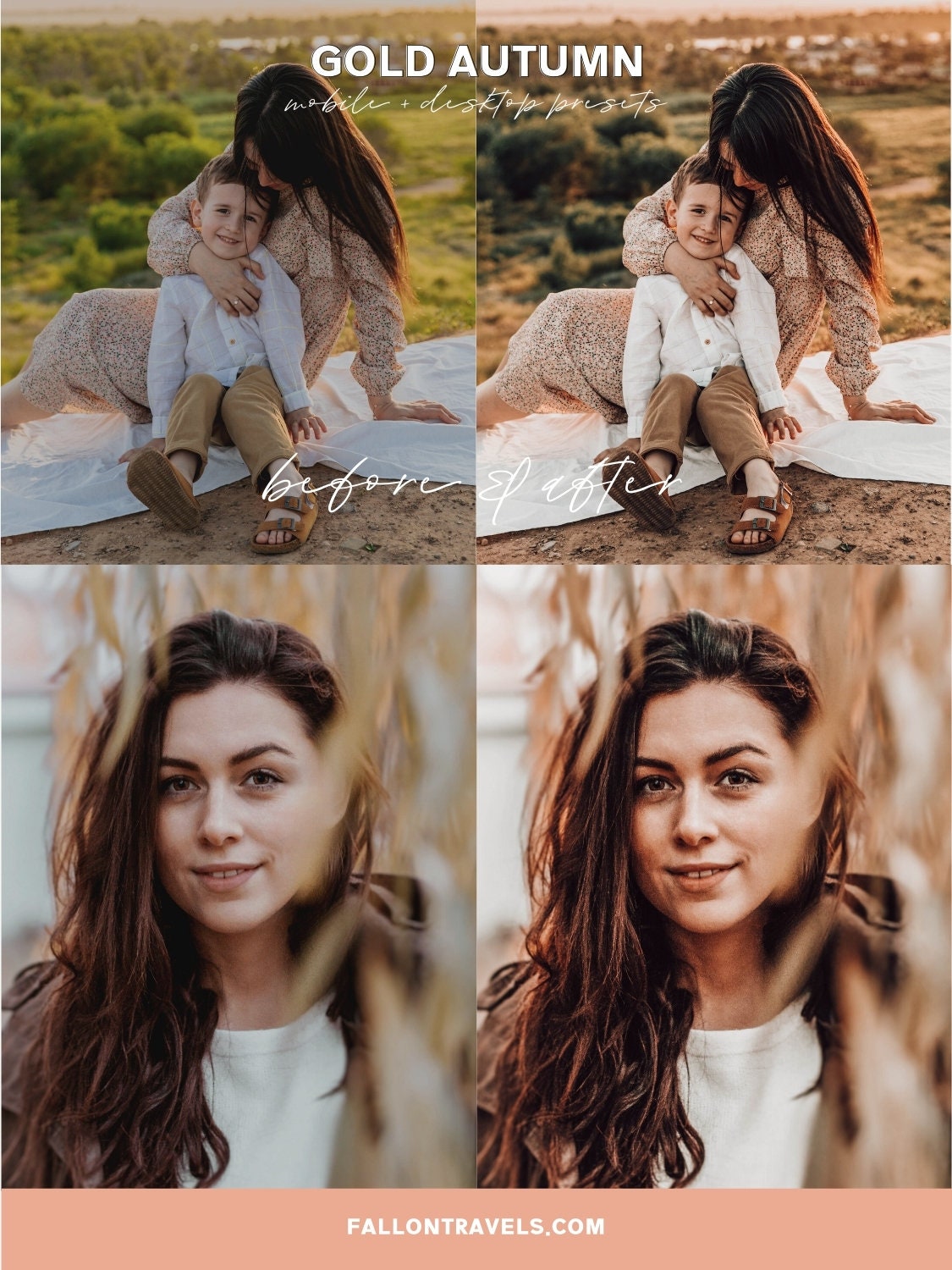 5 Gold Autumn Mobile & Desktop Lightroom Presets, Warm Glow Filter for Fall Instagram Photo, Light Golden Tones Outdoor Preset