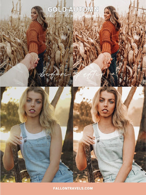 5 Gold Autumn Mobile & Desktop Lightroom Presets, Warm Glow Filter for Fall Instagram Photo, Light Golden Tones Outdoor Preset