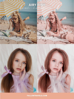 5 Airy Pink Lightroom Mobile & Desktop Presets, Warm Blush Tone Photo Editing Filter for Instagram Influencer, Outdoor Bright Blogger Preset