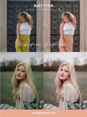 5 Airy Pink Lightroom Mobile & Desktop Presets, Warm Blush Tone Photo Editing Filter for Instagram Influencer, Outdoor Bright Blogger Preset