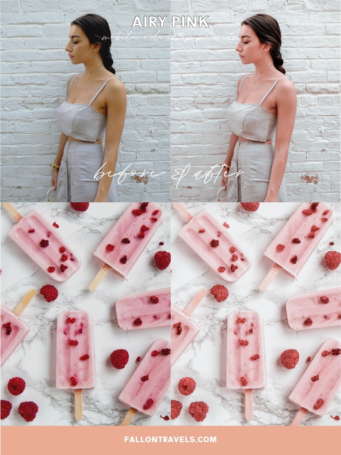 5 Airy Pink Lightroom Mobile & Desktop Presets, Warm Blush Tone Photo Editing Filter for Instagram Influencer, Outdoor Bright Blogger Preset