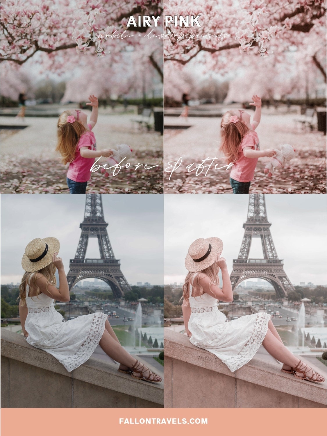 5 Airy Pink Lightroom Mobile & Desktop Presets, Warm Blush Tone Photo Editing Filter for Instagram Influencer, Outdoor Bright Blogger Preset