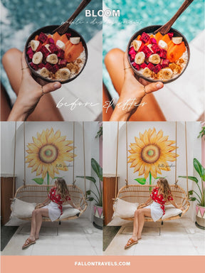 5 Bloom Lightroom Mobile & Desktop Presets, Warm Color Photo Editing Filter for Instagram Bloggers, Bright Summer Travel Influencer Preset
