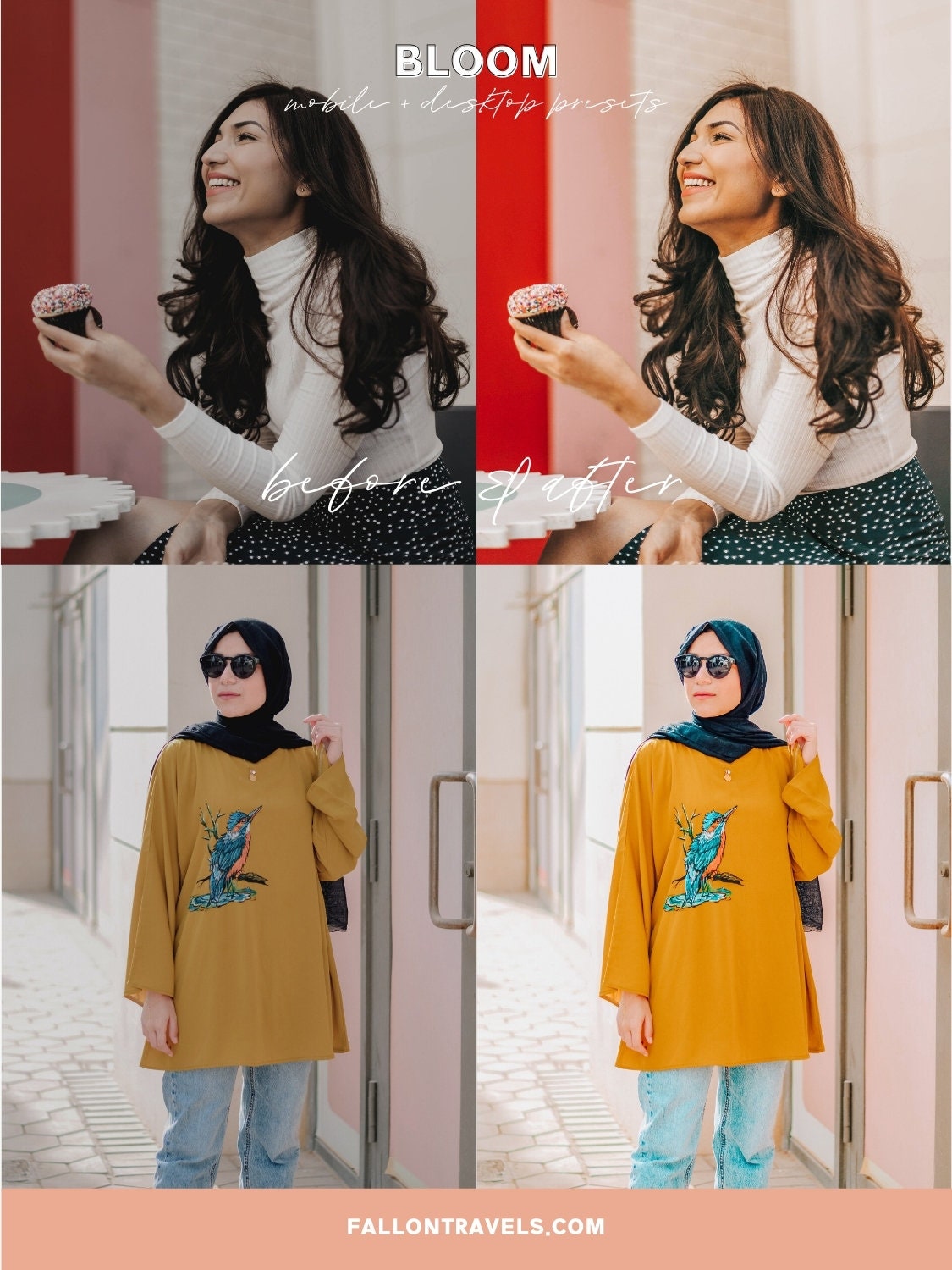 5 Bloom Lightroom Mobile & Desktop Presets, Warm Color Photo Editing Filter for Instagram Bloggers, Bright Summer Travel Influencer Preset