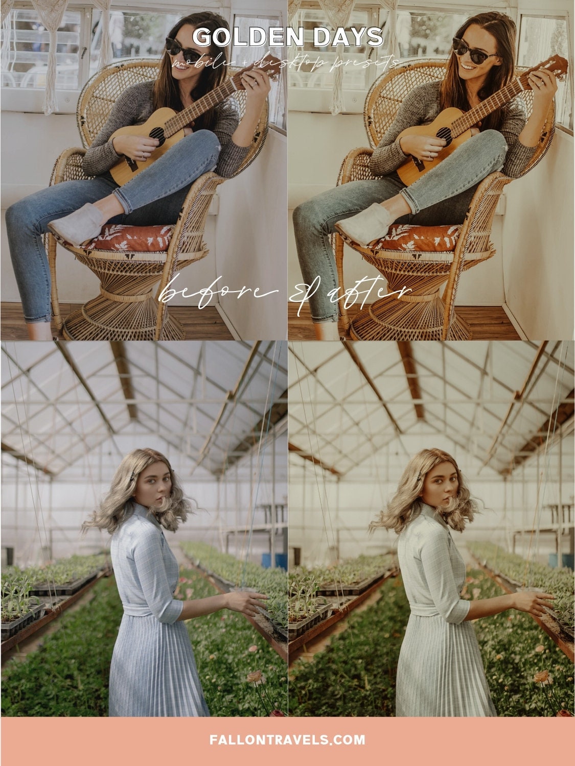 5 Golden Hour Lightroom Mobile & Desktop Presets, Warm Honey Photo Filter for Instagram Blogger, Vintage Lifestyle Portrait Preset