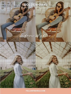 5 Golden Hour Lightroom Mobile & Desktop Presets, Warm Honey Photo Filter for Instagram Blogger, Vintage Lifestyle Portrait Preset