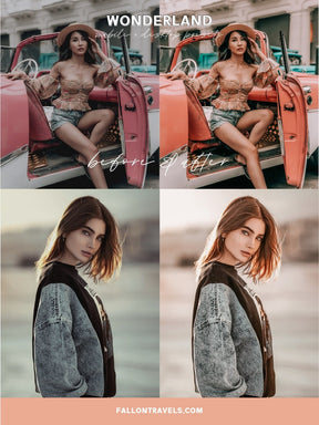 5 Wonderland Lightroom Mobile & Desktop Presets, Warm Pink Orange Tone Photo Filter for Instagram, Vibrant Spring Summer Travel Preset