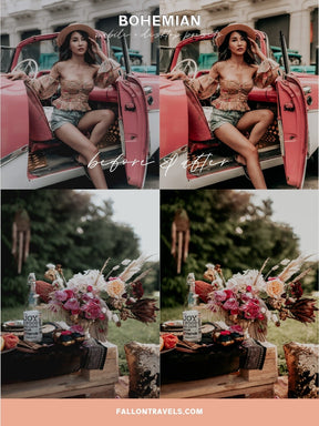 5 Bohemian Lightroom Mobile & Desktop Presets, Rich Moody Tones Pink Photo Filter for Instagram, Rustic Boho Vintage Blogger Preset