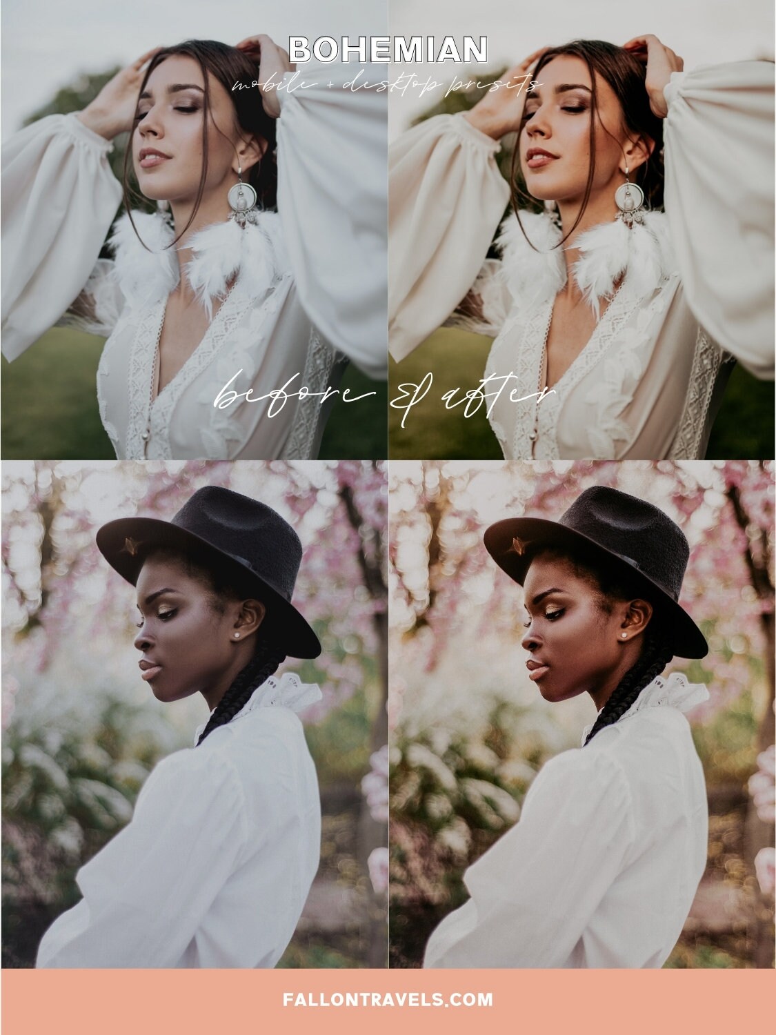 5 Bohemian Lightroom Mobile & Desktop Presets, Rich Moody Tones Pink Photo Filter for Instagram, Rustic Boho Vintage Blogger Preset