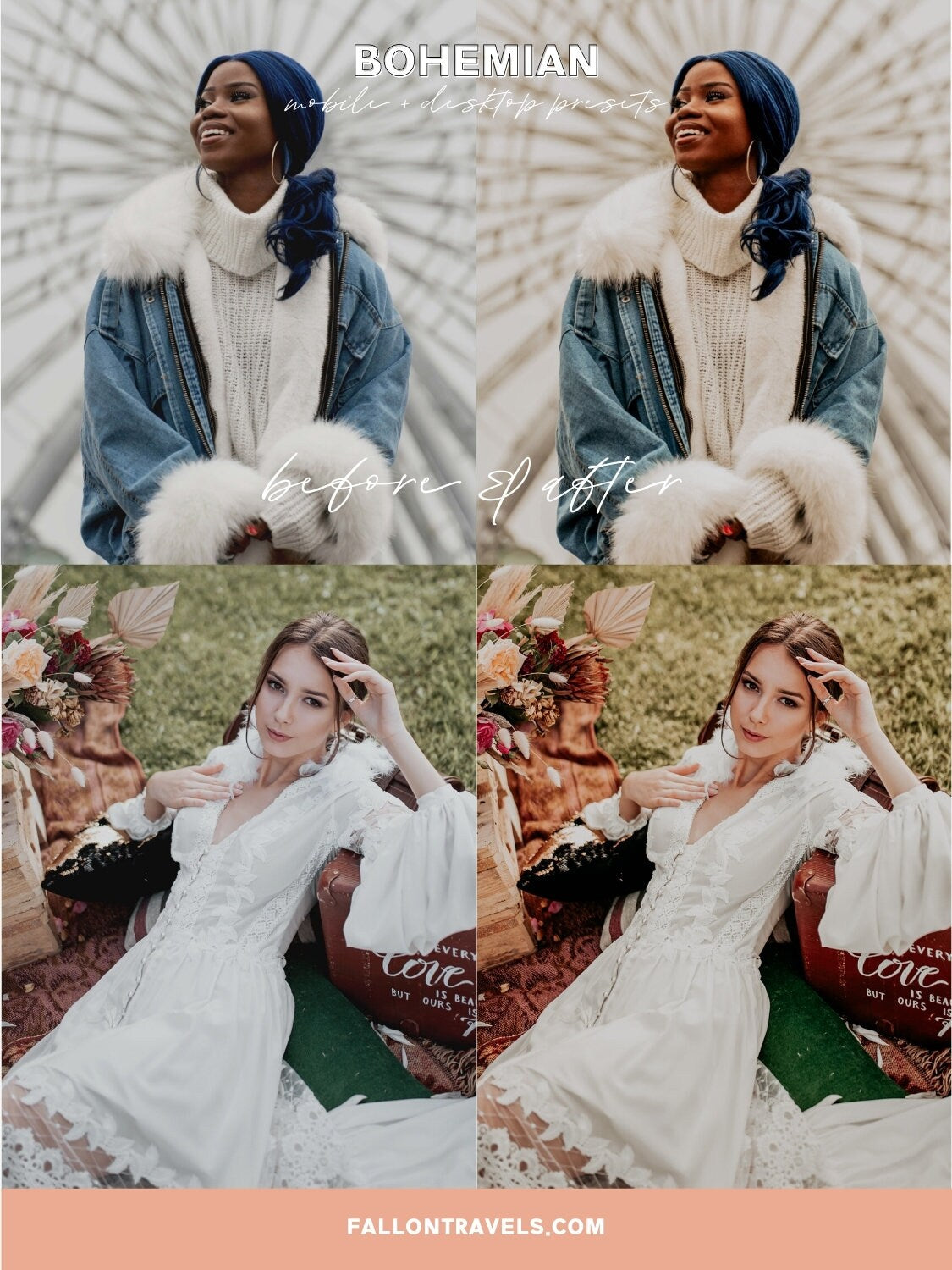 5 Bohemian Lightroom Mobile & Desktop Presets, Rich Moody Tones Pink Photo Filter for Instagram, Rustic Boho Vintage Blogger Preset