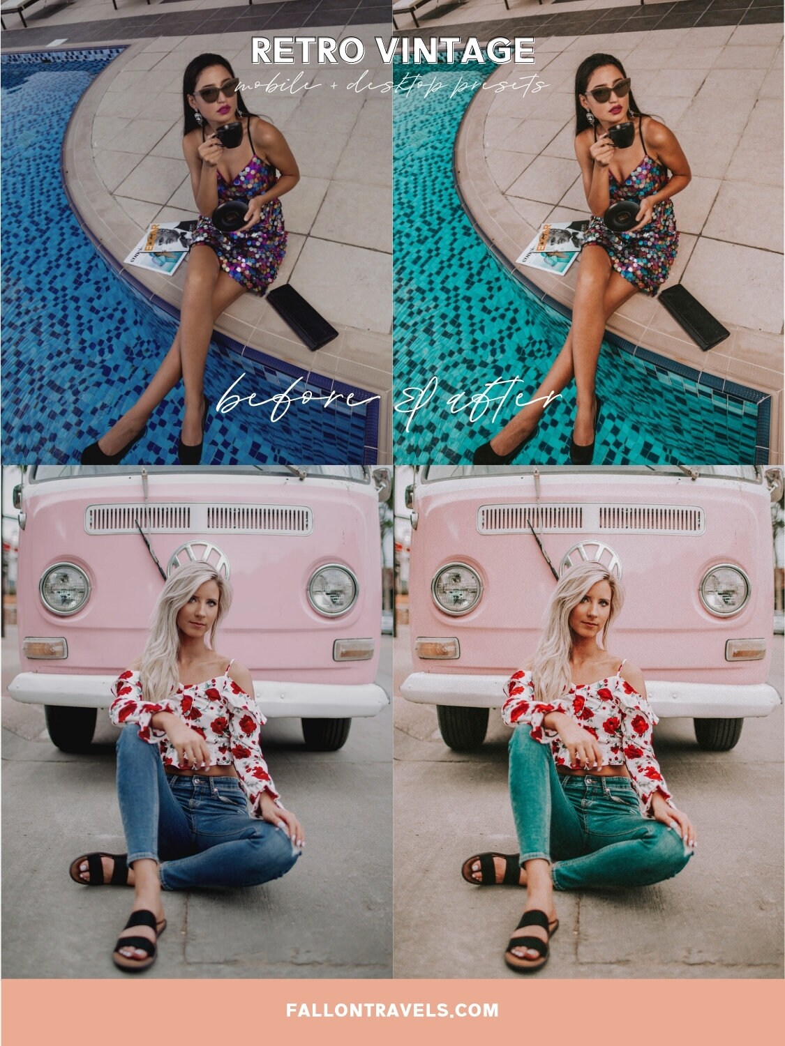 5 Retro Vintage Mobile & Desktop Lightroom Presets, Photo Editing Preset for Instagram Influencer, Summer Presets for Travel Blogger