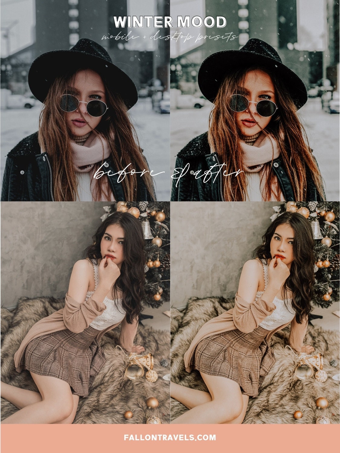 5 Winter Mood Lightroom Mobile & Desktop Presets, Christmas Photo Editing, Clean Moody Tones Holiday Filter for Instagram Bloggers