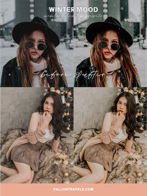 5 Winter Mood Lightroom Mobile & Desktop Presets, Christmas Photo Editing, Clean Moody Tones Holiday Filter for Instagram Bloggers