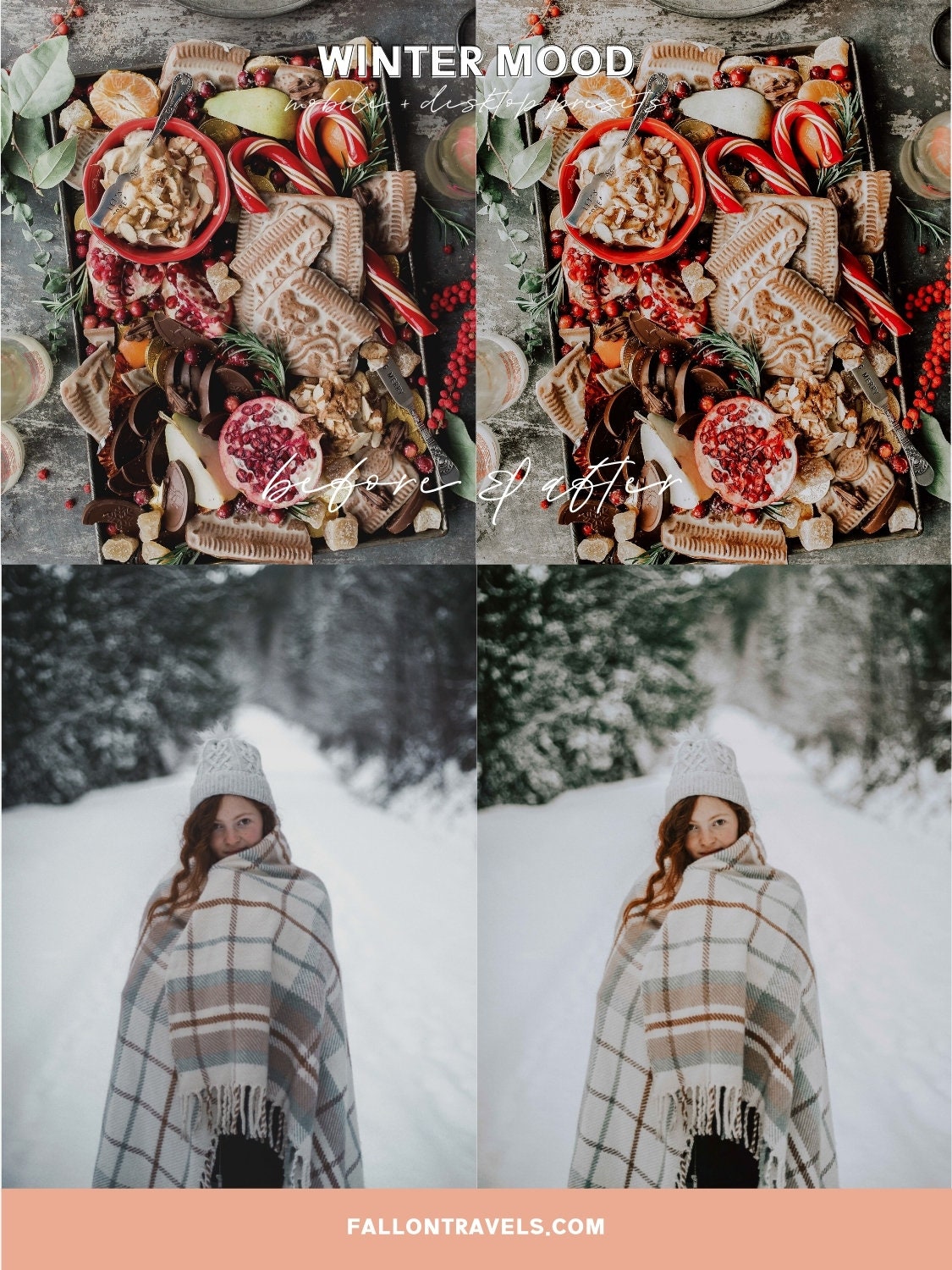 5 Winter Mood Lightroom Mobile & Desktop Presets, Christmas Photo Editing, Clean Moody Tones Holiday Filter for Instagram Bloggers