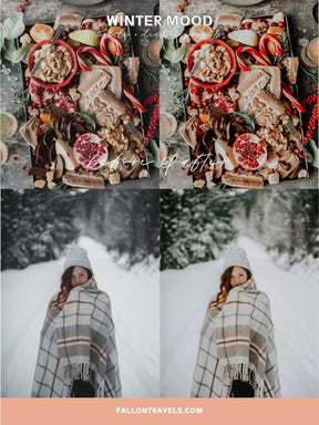 5 Winter Mood Lightroom Mobile & Desktop Presets, Christmas Photo Editing, Clean Moody Tones Holiday Filter for Instagram Bloggers