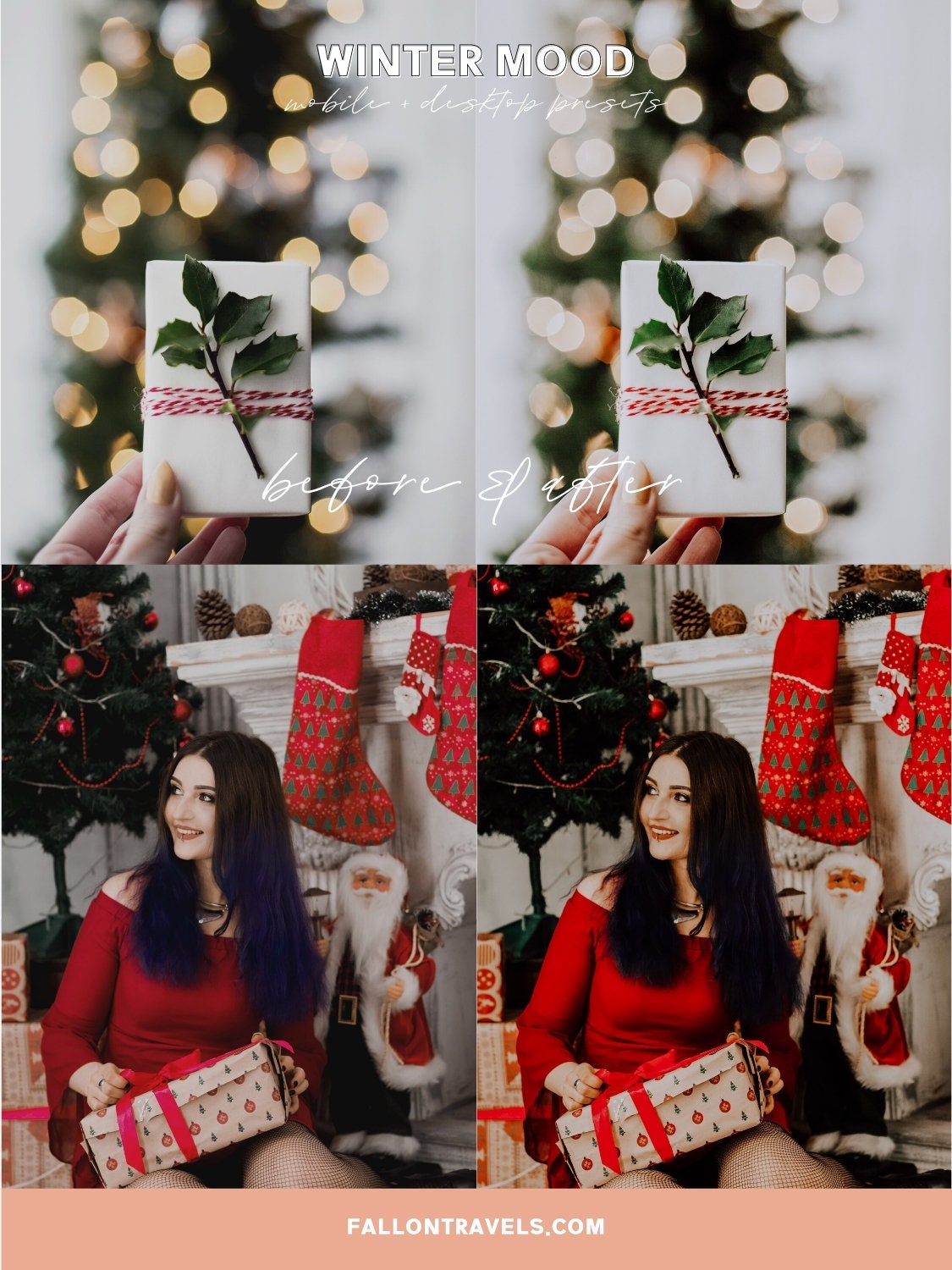 5 Winter Mood Lightroom Mobile & Desktop Presets, Christmas Photo Editing, Clean Moody Tones Holiday Filter for Instagram Bloggers