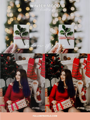 5 Winter Mood Lightroom Mobile & Desktop Presets, Christmas Photo Editing, Clean Moody Tones Holiday Filter for Instagram Bloggers