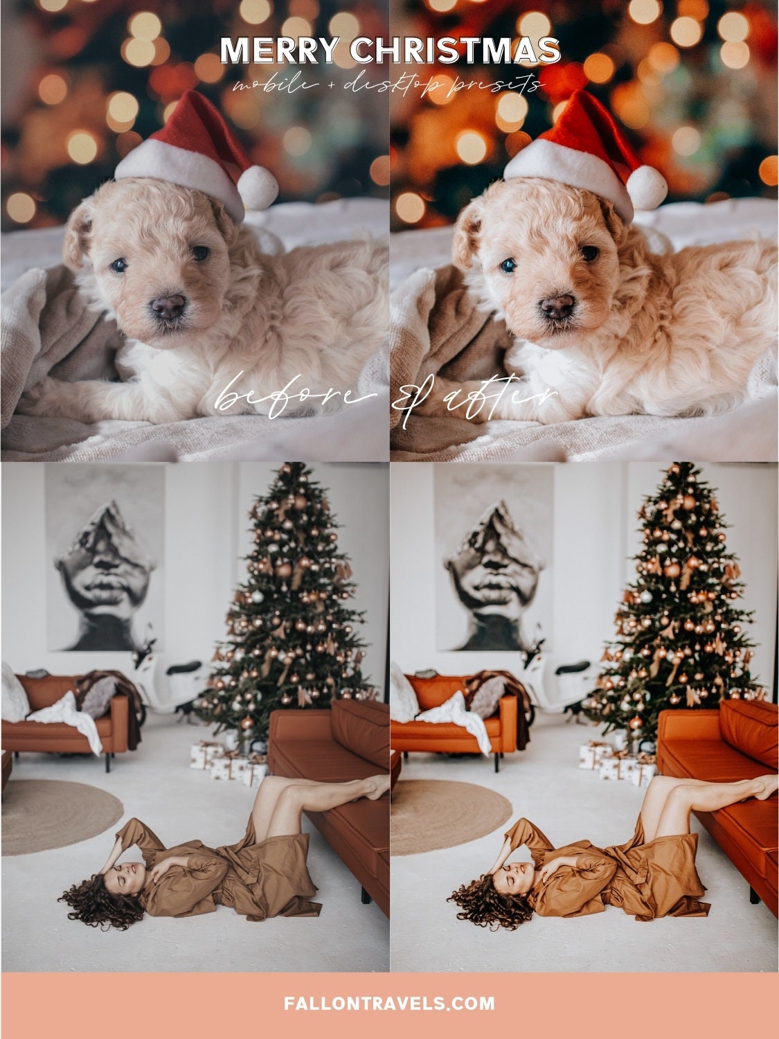 5 Merry Christmas Lightroom Mobile & Desktop Presets, Vibrant Xmas Photo Editing Filter for Instagram Blogger, Clean Winter Holiday Tones