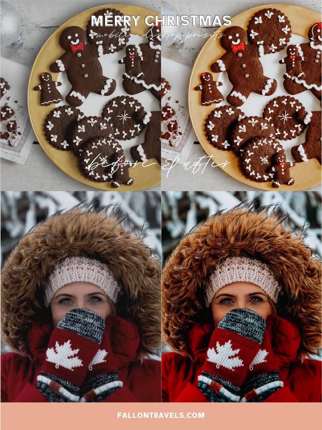 5 Merry Christmas Lightroom Mobile & Desktop Presets, Vibrant Xmas Photo Editing Filter for Instagram Blogger, Clean Winter Holiday Tones