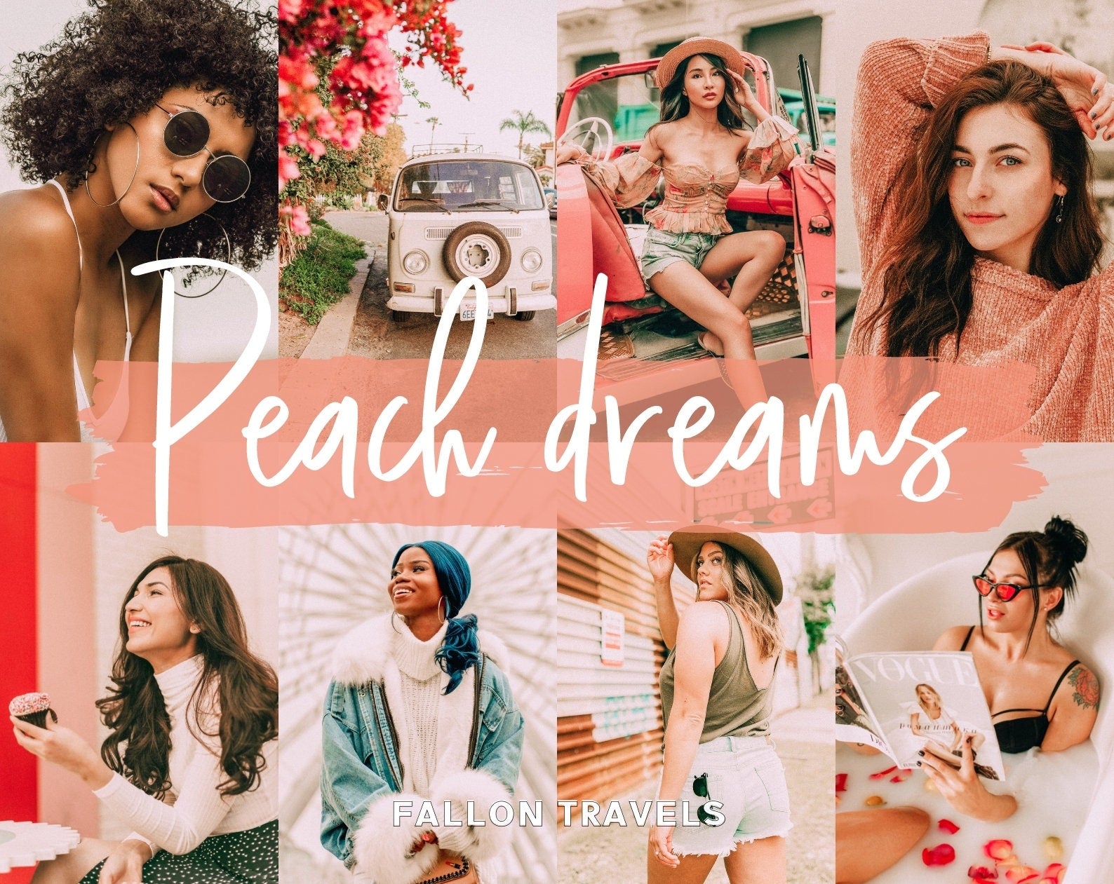 5 Peach Dreams Lightroom Mobile & Desktop Presets, Bright Orange Pink Photo Editing for Instagram Blogger, Warm Airy Lifestyle Filter