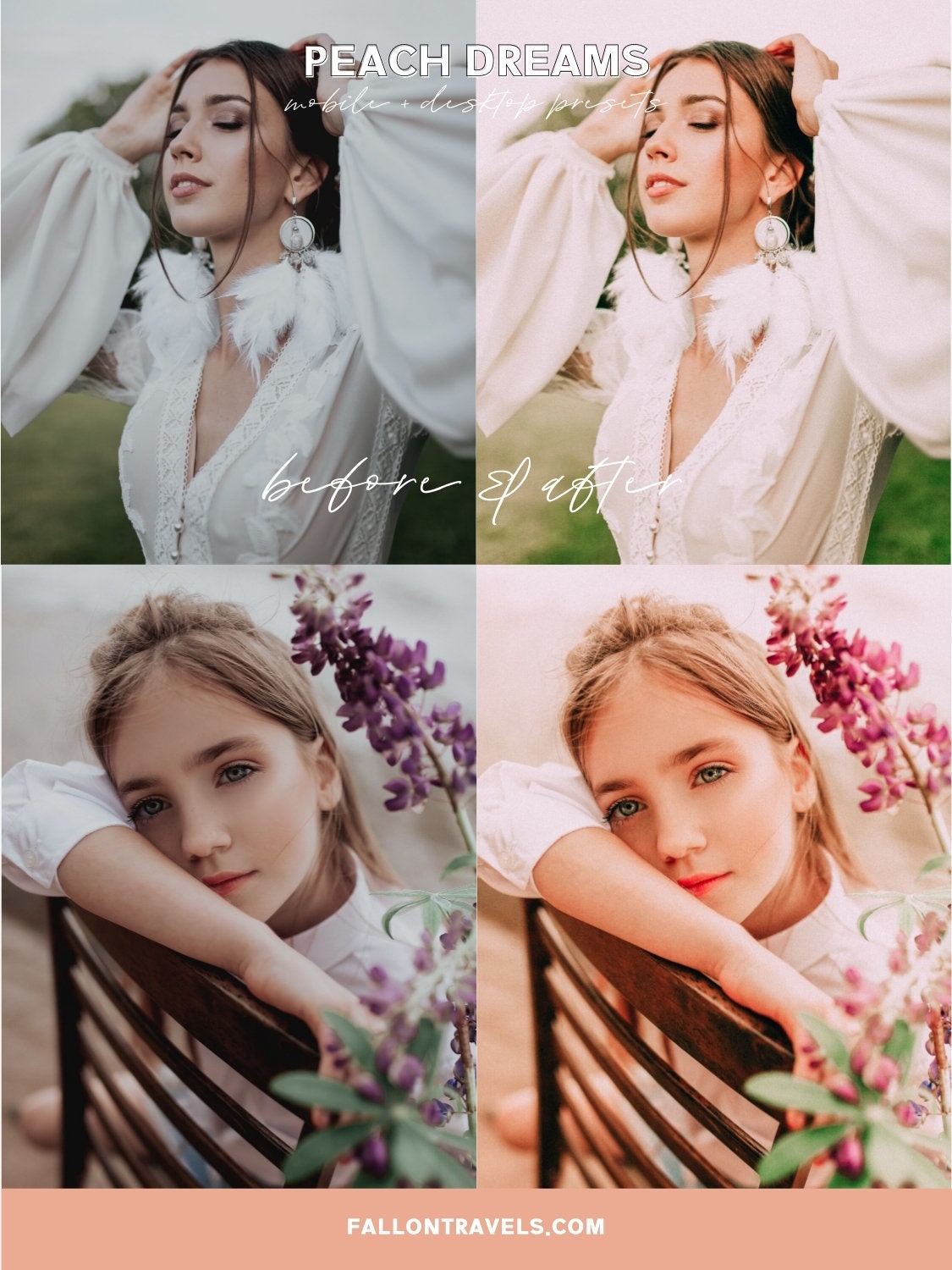 5 Peach Dreams Lightroom Mobile & Desktop Presets, Bright Orange Pink Photo Editing for Instagram Blogger, Warm Airy Lifestyle Filter