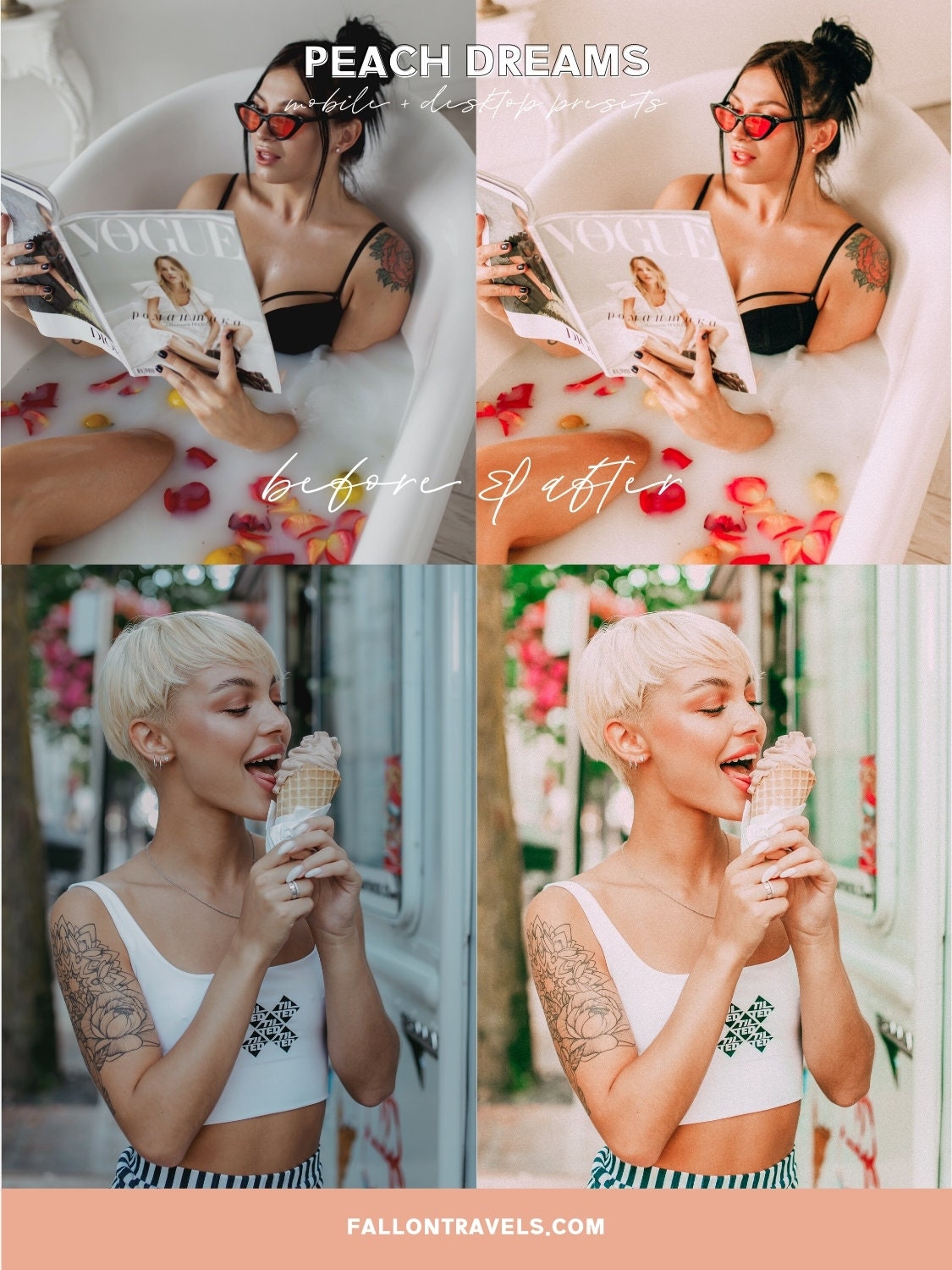 5 Peach Dreams Lightroom Mobile & Desktop Presets, Bright Orange Pink Photo Editing for Instagram Blogger, Warm Airy Lifestyle Filter