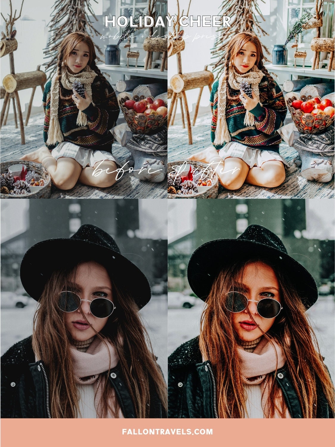 5 Holiday Cheer Lightroom Mobile & Desktop Presets, Vibrant Cozy Home Christmas Photo Editing for Instagram Blogger, Bright Winter Filter