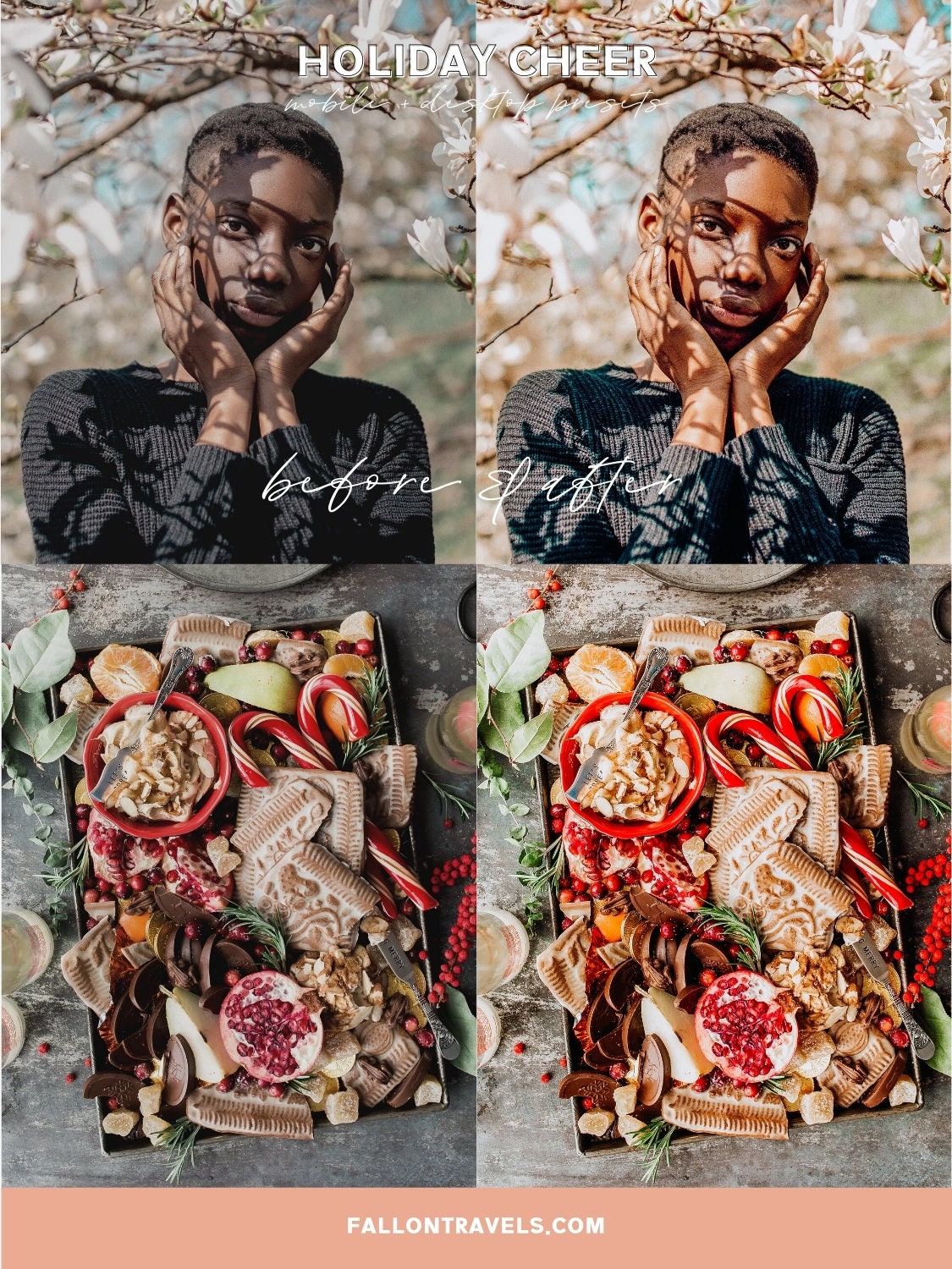 5 Holiday Cheer Lightroom Mobile & Desktop Presets, Vibrant Cozy Home Christmas Photo Editing for Instagram Blogger, Bright Winter Filter