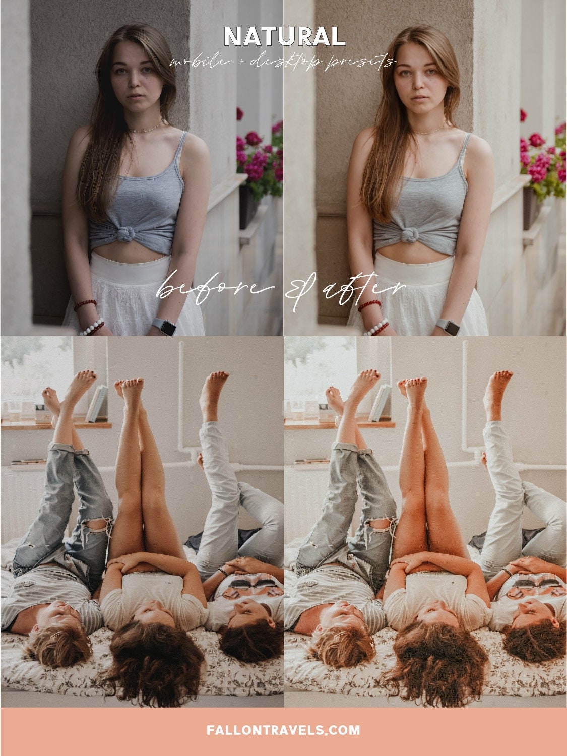 5 Natural Tones Mobile & Desktop Lightroom Presets, Beige Clean Outdoor Photo Editing Filter for Instagram Influencer Lifestyle Blogger