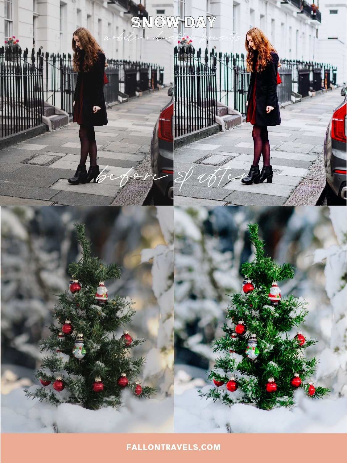 5 Snow Day Lightroom Mobile & Desktop Presets, Bright White Winter Photo Editing, Cool Clean Tones Instagram Filter for Holiday Season