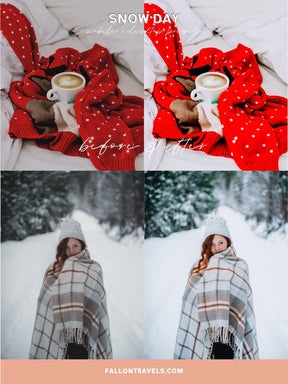 5 Snow Day Lightroom Mobile & Desktop Presets, Bright White Winter Photo Editing, Cool Clean Tones Instagram Filter for Holiday Season