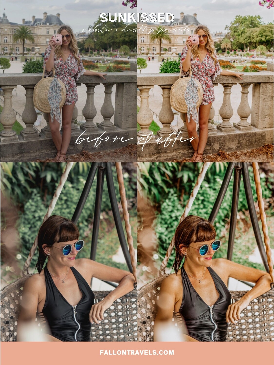 5 Sunkissed Lightroom Mobile & Desktop Presets, Beach Summer Photo Editing Filter for Instagram Influencer, Warm Travel Blogger Preset