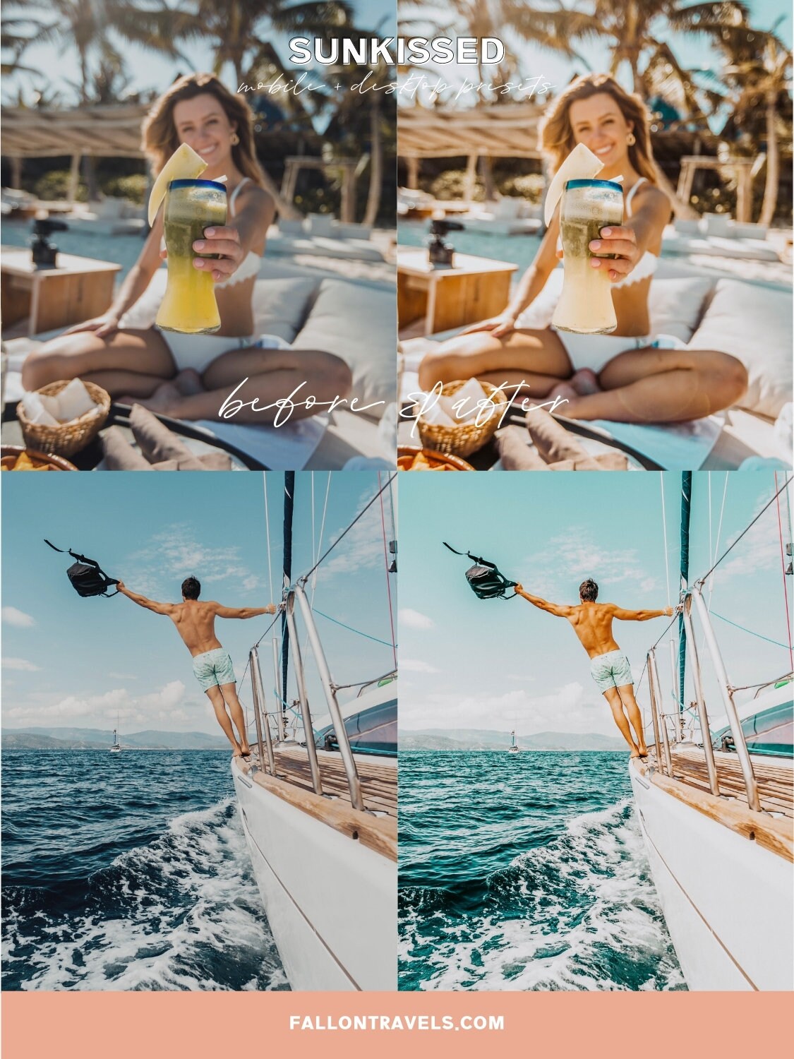 5 Sunkissed Lightroom Mobile & Desktop Presets, Beach Summer Photo Editing Filter for Instagram Influencer, Warm Travel Blogger Preset