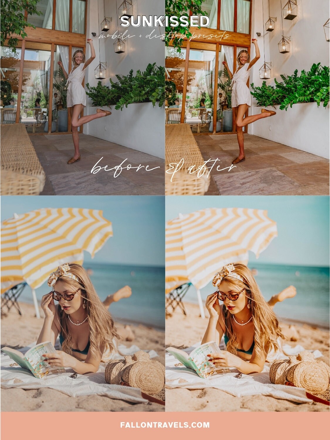5 Sunkissed Lightroom Mobile & Desktop Presets, Beach Summer Photo Editing Filter for Instagram Influencer, Warm Travel Blogger Preset