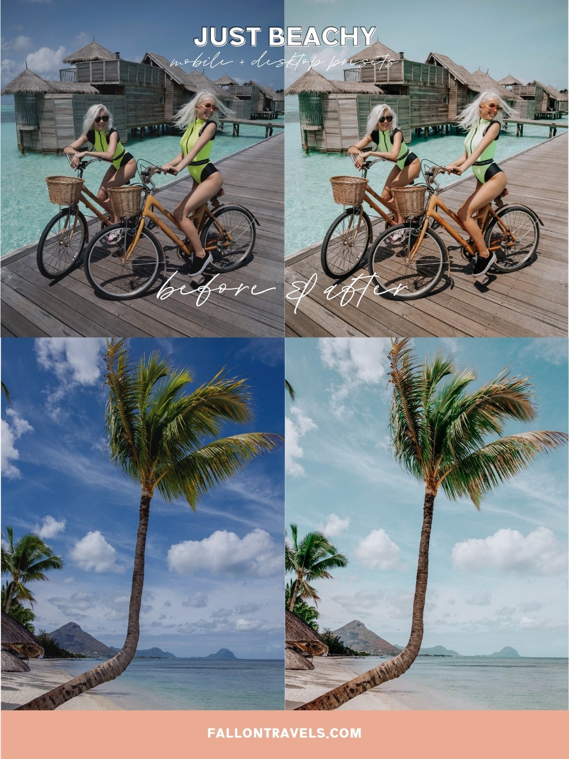 5 Beach Lightroom Mobile & Desktop Presets, Blue Water Photo Editing Filter for Summer Travel, Ocean Instagram Influencer Tropical Preset