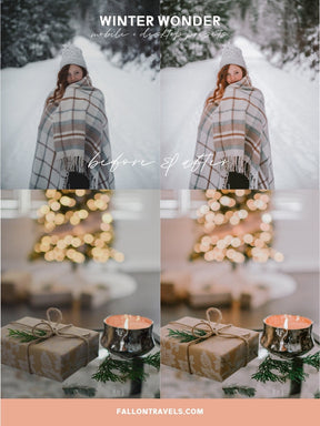 5 Winter Wonder Lightroom Mobile & Desktop Presets, Christmas Pink Tones Instagram Photo Editing, Bright White Snow Holiday Filter