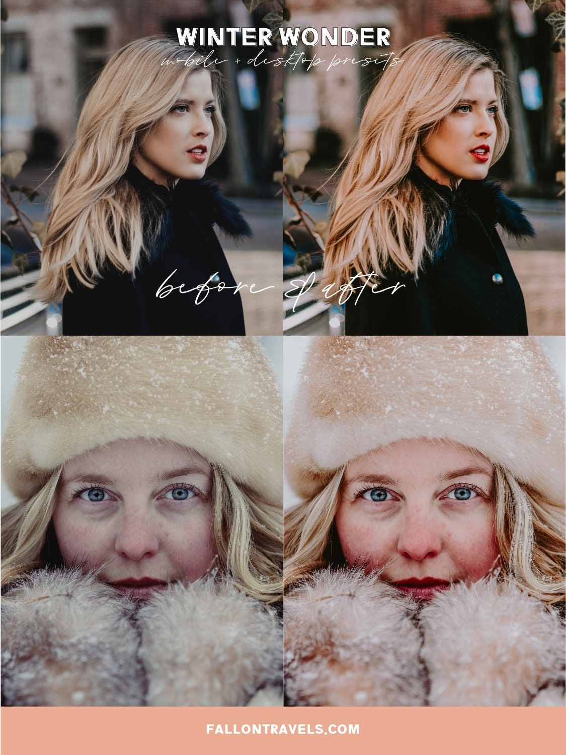 5 Winter Wonder Lightroom Mobile & Desktop Presets, Christmas Pink Tones Instagram Photo Editing, Bright White Snow Holiday Filter